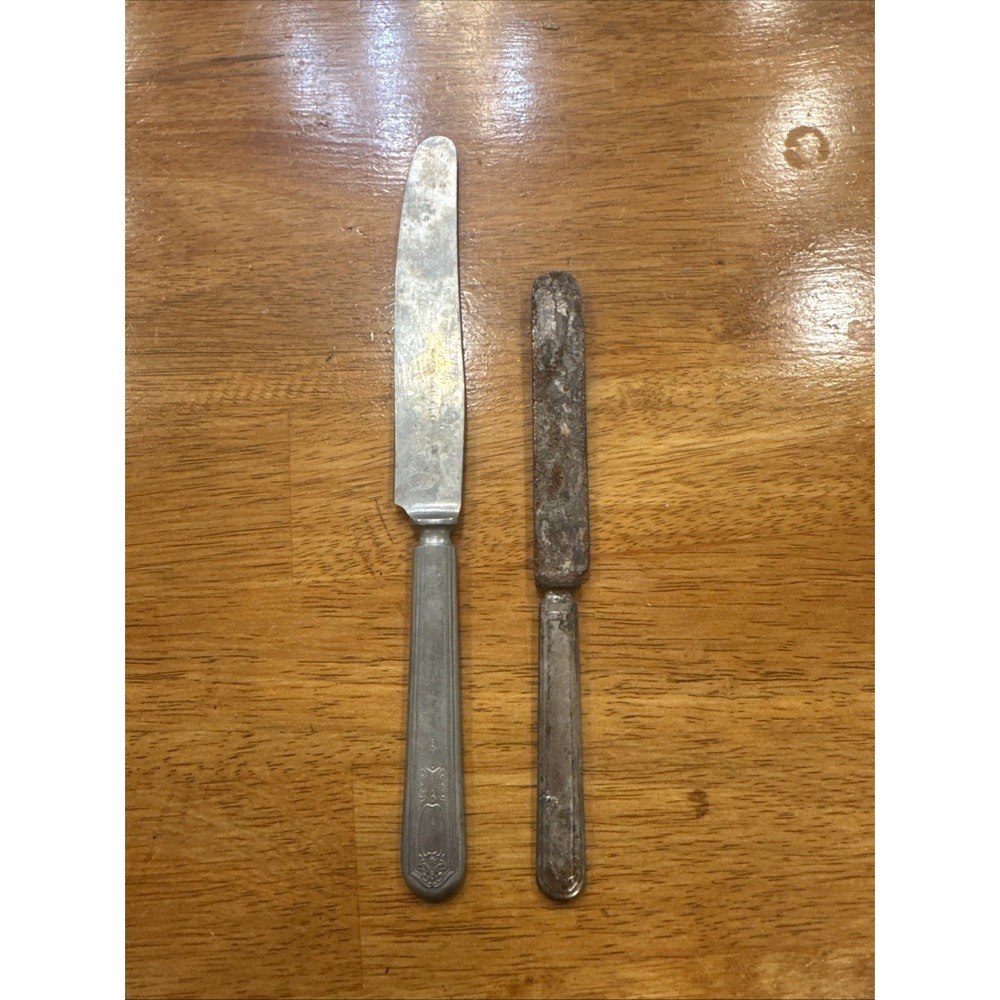VINTAGE Set 2 SILVER PLATE KNIVES Knife Floral Handle No Markers Mark
